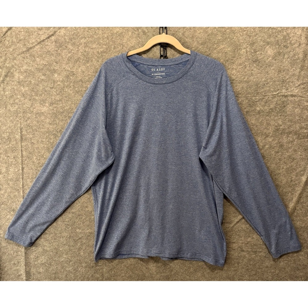 01.Algo Performance Shirt Mens Sz XL Blue Moisture Wicking‎ UV SPF 40+ Stretch
